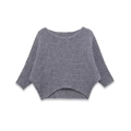 Grijze off-shoulder gebreide trui met vleermuismouwen en een geweven wafelpatroon - S / Grijs