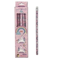 Set van 12 regenboog eenhoorn HB houten potloden met ergonomische driehoekige houder - Roze