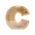 Letter C shaped wooden piggy bank with transparent acrylic front panel for coins - Letter C