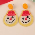 Detail of acrylic Christmas snowman earring with red hat and sparkling glitter finish - Red Hat Snowman