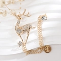Elegant gold deer brooch with white crystals and double metal chains for suits - TL0013-Gold-Deer