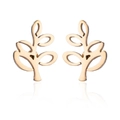 Detailed macro view of golden leaf stud earrings with mirror reflection on white base - 185-Leaf / Gold