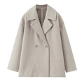 Classic double-breasted soft wool coat in light grey with notched lapels in flat lay view - XS / Apricot
