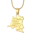 Vista dettagliata della collana con ciondolo mappa del Congo placcata in oro 18 carati - Ciondolo Singolo Congo Kinshasa