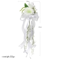 Wedding glass decoration featuring white roses, pearls and organza ribbons 45cm long - 1pc White Green Cup Flower Bouquet (Glasses Not Included)