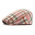 Pink and grey vintage plaid newsboy cap with classic tartan pattern on white background - Pink Plaid