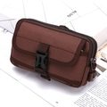 Tactical brown nylon vertical phone pouch with durable buckle closure and dual zippers - Brown Horizontal