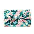 Elastic yoga headband with blue butterfly and green leaf print on a pink fabric background - Pink Base Teal Butterfly (HD37-11)