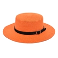 Leuchtend oranger Strohhut mit breiter Krempe und schwarzem Gürtel für Damen chic - M (56-58cm) / Orange