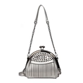 Sac à main argenté en forme de coquille avec clous strass et détails de glands à chaîne - Argenté