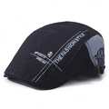 Navy blue cotton beret with skull emblem and side fashion typography print for sports - Adjustable / Navy Blue