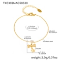 Detalle de pulsera de acero dorado con dijes de corazón de circón y hueso y dimensiones - Pulsera de Hueso / Dorado