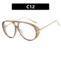 Retro pilot sunglasses with transparent tea frame and gold metal temples, style C12 - Champagne White Lens