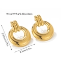 Golden alloy hoop earrings in vintage geometric style with double-bar design details - Double Hoop Style