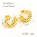 18k gold plated wheat leaf earrings in stainless steel C-shape vintage design - Gold