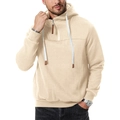 Men's casual beige half-zip hoodie with adjustable drawstring and ribbed cuffs for autumn - S / Khaki