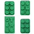 Set of four green silicone molds for Christmas cookies and candy with various shapes - 6-Cavity 4-Piece Set
