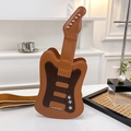 Creative guitar-shaped crossbody bag in brown leather with silver star studs and wide strap - Upgraded Large (Wide Strap) / Brown