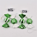 Detailed view of 10cm green Christmas candy ornaments with glitter and spiral textures - Set 07 (Green & White Candy 10cm - 4pcs)