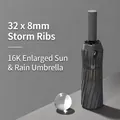 Dark grey 16K automatic folding umbrella with reinforced 32-rib windproof structure - [32-rib Double-rib] 16k Fully Automatic (thickened Black Glue Sun Protection) High-grade Gray Automatic Umbrella / Gift Box Not Included