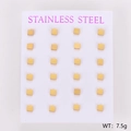 Set of 24 square golden stainless steel stud earrings displayed on a white card - Gold Square (24 Pcs/12 Pairs)