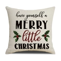 Linen Christmas pillowcase with Merry Little Christmas calligraphy and holly print - Beige Holly Leaves Have Yourself/22YM13-34