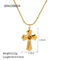 Gold stainless steel cross necklace with tiger eye stone pendant on white background - Gold Cross Pendant Necklace