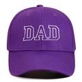Close-up of purple cotton baseball cap featuring white DAD embroidery and curved brim - Adjustable / Purple DAD