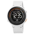 Waterproof digital sports watch with white silicone strap and orange bezel accent - White