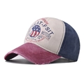 Berretto da baseball vintage lavato con visiera rovinata e design tricolore - Regolabile / Rosso & Ciano
