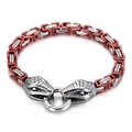 Hip hop snake head Byzantine chain bracelet in red and silver stainless steel - Red (KB151146-Z)