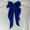 Large royal blue bow hair clip with elegant long ribbons on a white background - Royal Blue