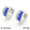 Silver stainless steel hoop earrings with blue rhinestones and silver beads, size 13x7mm - Steel Blue (KE118343-TGD)