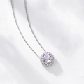 Collana in argento S925 con pendente rotondo color lavanda e zirconi bianchi luminosi - Zirconia Bianca【8mm】 / Bianco