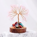 Albero portafortuna in cristallo rosa fatto a mano con filo di rame e base in legno - Quarzo rosa