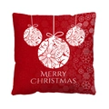 Red Christmas pillowcase with white ornaments, snowflake patterns and Merry Christmas text - Style 15-Red Hanging Balls MERRY CHRISTMAS