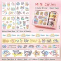 Cute cartoon stationery set with 4 sticker sheets and 4 washi tape rolls in pink box - MINI Cutie (4 Stickers + 4 Tapes)