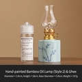 Vintage ceramic kerosene lamp with hand-painted bamboo and eco-friendly ghee oil set - Begonia Style / Bamboo