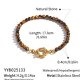Detailed view of 4mm tiger eye beaded bracelet with gold stainless steel spring clasp - Tiger Eye Brown (YYB025133)