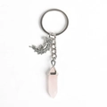 Portachiavi luna d'argento bohémien con ciondolo in cristallo esagonale rosa lucido - Quarzo rosa