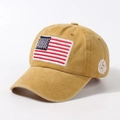 Ginger yellow washed cotton baseball cap with American flag and USA embroidery - Adjustable / Khaki