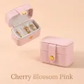 Mini cherry pink jewelry box in cross-grain leather with gold snap and ring slots - Small Ring Box White Interior (Cherry Blossom Pink)