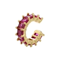 Minimalist gold ear cuff with rose red baguette zircons in a sleek C-shaped design - Gold Plated Rose Red Zirconia