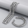 Ensemble collier et bracelet à mailles cubaines en acier argenté pour homme sur gris - Bracelet 20CM / Parure Collier et Bracelet / 13mm / Acier