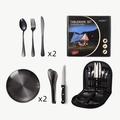 2-person black stainless steel outdoor camping cutlery set with a portable storage case - Black 10-Piece Set Box