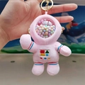 Pink plush astronaut bunny keychain with a clear plastic helmet and gold metal clip - Space Bear Pink
