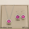 Titanium steel jewelry set with magenta square zircon necklace and matching earrings - Purple (KS110340-GC)