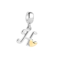S925 sterling silver letter H charm with a gold heart detail for bracelets - Letter H