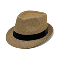 Classic British style paper straw fedora hat in tan with black ribbon band - One Size (56-58cm) / Dark Khaki