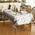 Mantel navideño con árboles de cuadros rojos y negros y copos de nieve sobre fondo blanco - 140x140cm / Estilo 05-Árbol de Navidad a Cuadros